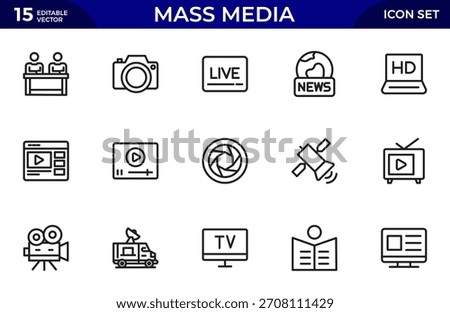 Mass media line icons set. media business concept. Media outline icons set.Thin outline icons pack. Vector illustration