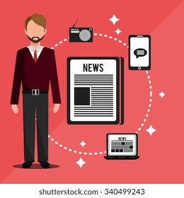 Mass media news graphic design with icons, vector illustration