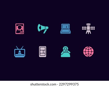 Mass media, press vector icon set. 