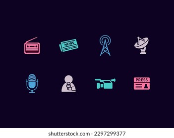 Mass media, press vector icon set. 