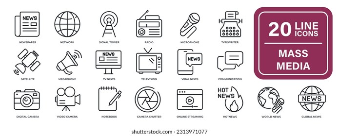 Mass media thin line icons. For website marketing design, logo, app, template, ui, etc. Vector illustration.