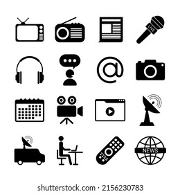 Mass media vector icon set on white background