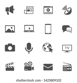 mass media vector icons set isolated on white background. media business concept. media flat icons for web and ui design.