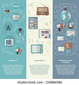 Mass Media Vertical Banner Set With Newscast Communication Systems Flat Elements Isolated Vector Illustration