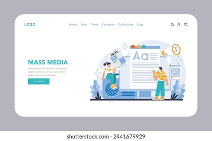 Mass Media web or landing page. The evolution of information distribution and influence. Traditional and digital news channels. Public communication spectrum. Flat vector illustration.