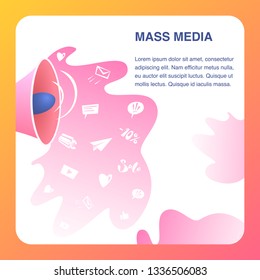 Mass Media Website Vector Color Flat Template. Broadcast Media. Digital Media Landing Page. Television, Internet News Coverage Network Illustration. Internet, Print, Mobile, Outdoor Media Web Banner