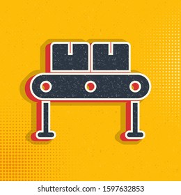 Mass production, conveyor pop art, retro icon. Vector illustration of pop art