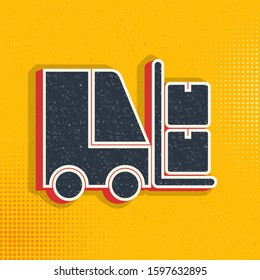 Mass production, forklift pop art, retro icon. Vector illustration of pop art