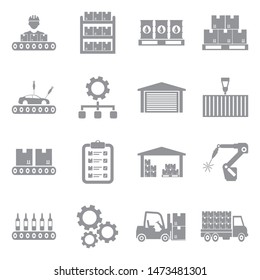 Mass Production Icons. Gray Flat Design. Vector Illustration.