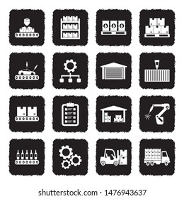 Mass Production Icons. Grunge Black Flat Design. Vector Illustration.