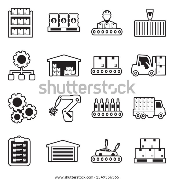 Mass Production Icons. Line With Fill\
Design. Vector\
Illustration.