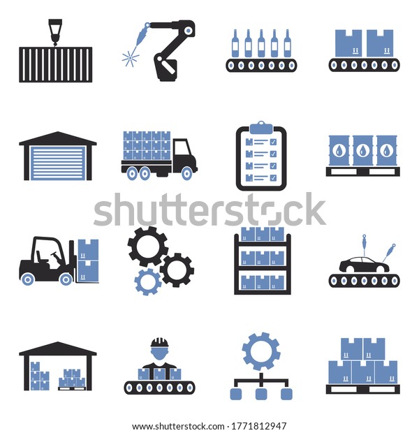 Mass Production Icons. Two Tone Flat\
Design. Vector\
Illustration.