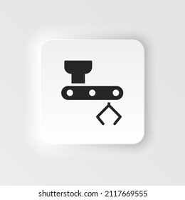 Producción masiva, icono del vector de estilo neumórfico del brazo mecánico. Ilustración de elemento simple del concepto de interfaz de usuario. Producción masiva, icono del vector de estilo neumórfico del brazo mecánico. Concepto de infografía