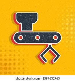 Mass production, mechanical arm pop art, retro icon. Vector illustration