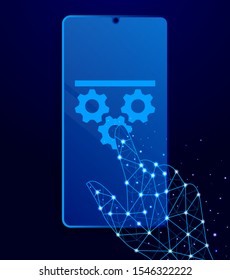 Mass production, process touch phone. Polygon style touch phone vector