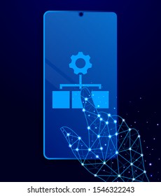 Mass production, process touch phone. Polygon style touch phone vector
