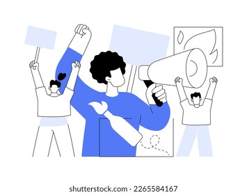 Ilustración vectorial de concepto abstracto de protesta masiva. Manifestación, disturbios violentos, movimiento social, derechos políticos, equidad racial, aplicación de la ley, activista político, metáfora abstracta de la democracia.