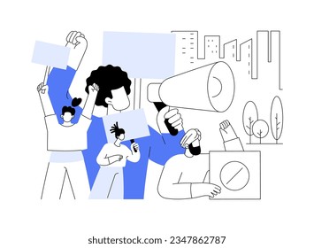 Mass protest abstract concept vector illustration. Group of diverse people making mass protest outdoor, social science and movement, Internet activists rally, manifestation idea abstract metaphor.