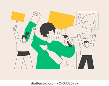 Ilustración vectorial de concepto abstracto de protesta masiva. Manifestación, disturbios violentos, movimiento social, derechos políticos, equidad racial, aplicación de la ley, activista político, metáfora abstracta de la democracia.