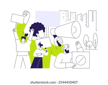 Mass protest abstract concept vector illustration. Group of diverse people making mass protest outdoor, social science and movement, Internet activists rally, manifestation idea abstract metaphor.