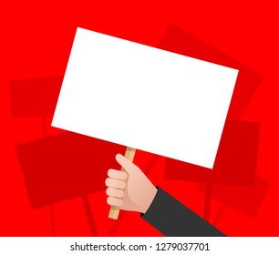 Mass protest - hand holding blank requirements poster - vector concept illustration for people's organizations or marketing promotion