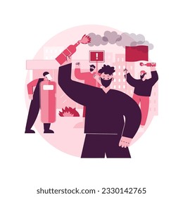 Disturbios masivos abstraen el concepto de ilustración vectorial. Protesta pública, manifestación, activismo político, disturbios masivos, acción callejera, reunión, vandalismo y saqueo, metáfora abstracta de toque de queda.