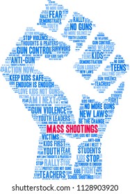 Mass Shootings word cloud on a white background. 