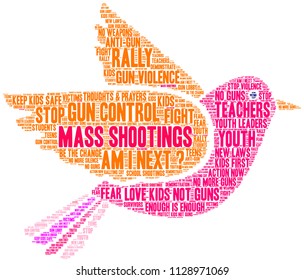 Mass Shootings word cloud on a white background. 