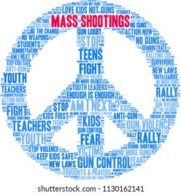 Mass Shootings word cloud on a white background. 