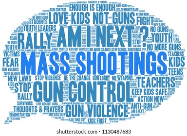 Mass Shootings word cloud on a white background. 