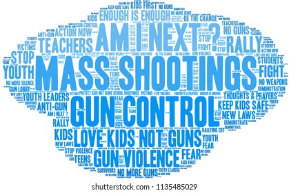 Mass Shootings word cloud on a white background. 
