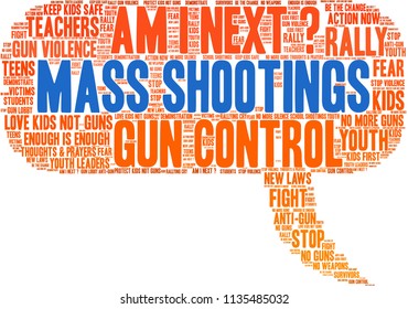 Mass Shootings word cloud on a white background. 