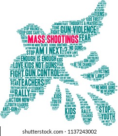 Mass Shootings word cloud on a white background. 