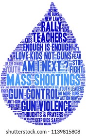 Mass Shootings word cloud on a white background. 