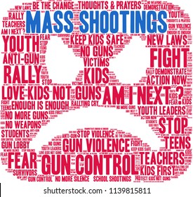 Mass Shootings word cloud on a white background. 