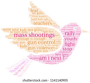 Mass Shootings word cloud on a white background. 