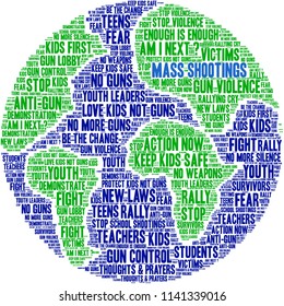 Mass Shootings word cloud on a white background. 