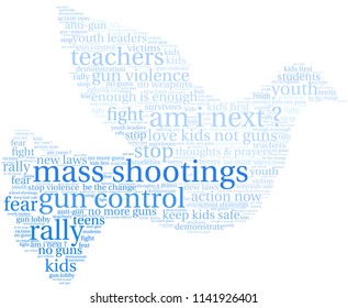 Mass Shootings word cloud on a white background. 