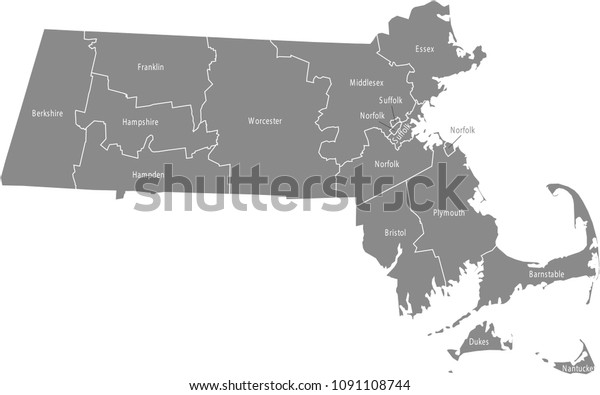 Massachusetts County Map Vector Outline Cartography Stock Vector ...