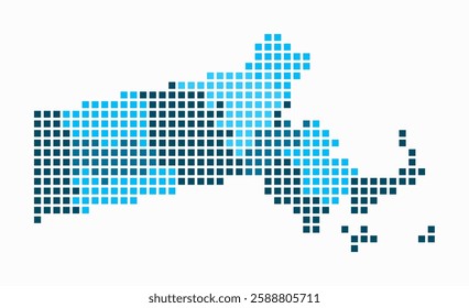 Massachusetts dotted map. Digital style map of the state on a white background. Massachusetts shape with square dots. Colored dots style. Large size squares. Abstract vector illustration.