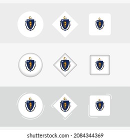 Massachusetts flag icons set, vector flag of Massachusetts. Three versions of icon.