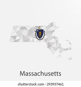 Massachusetts flag map in geometric,mosaic polygonal style.Abstract tessellation,background. Low poly vector illustration EPS10