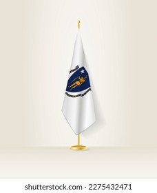 Massachusetts flag on a flag stand. Vector illustration.