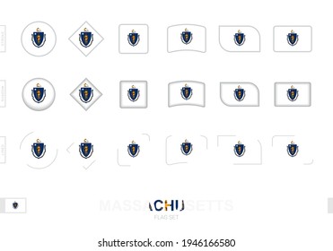 Massachusetts flag set, simple flags of Massachusetts with three different effects. Vector illustration.