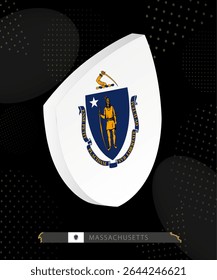 Massachusetts Flag Shield icon in 3D on Dark Modern Abstract Rugby Background. Perfect for sports events, heritage themes, national celebrations, and patriotic designs.