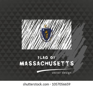 Massachusetts flag, vector sketch hand drawn illustration on dark grunge background