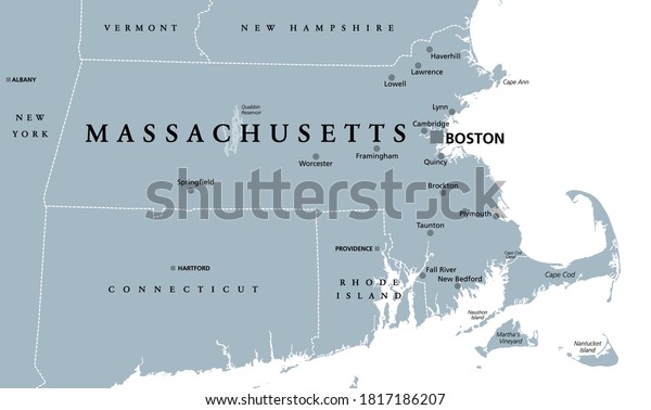 Massachusetts Gray Political Map Capital Boston Stock Vector (Royalty ...