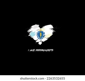 Massachusetts grunge flag heart for your design. Federative units of United States.