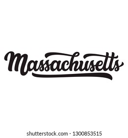 Massachusetts. Hand drawn US state name isolated on white background. Modern calligraphy for posters, cards, t shirts, souvenirs, stickers. Vector lettering typography