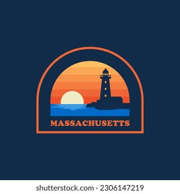 Massachusetts lighthouse vintage logo vector concept, icon, element, and template for company. Travel, explore, adventure logo.